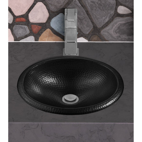 Hand Hammered Aluminum 17 inch Oval Drop In Bathroom Sink - Matte Black